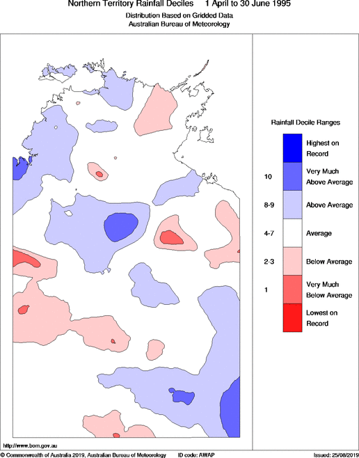 Three-monthly rainfall deciles for Northern Territory