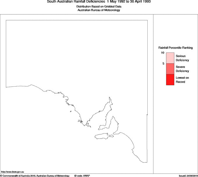 Twelve-monthly rainfall deficiency for South Australia