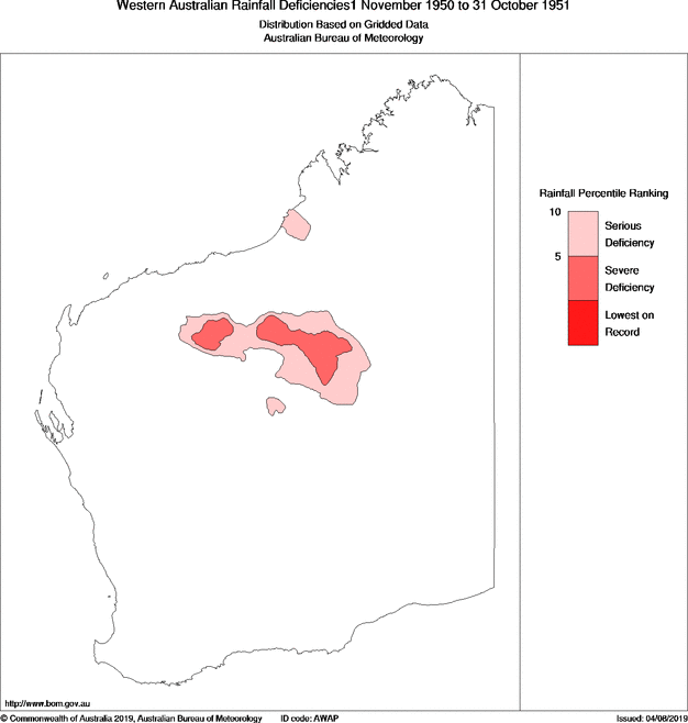 Twelve-monthly rainfall deficiency for Western Australia