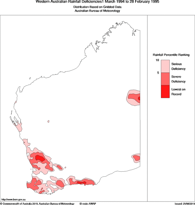 Twelve-monthly rainfall deficiency for Western Australia