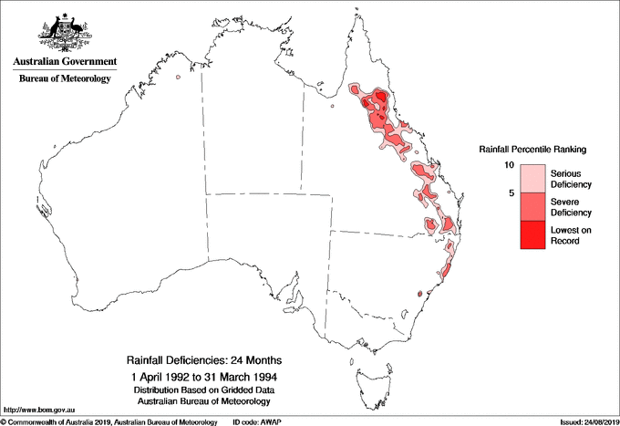 Twenty-four-monthly rainfall deficiency for Australia