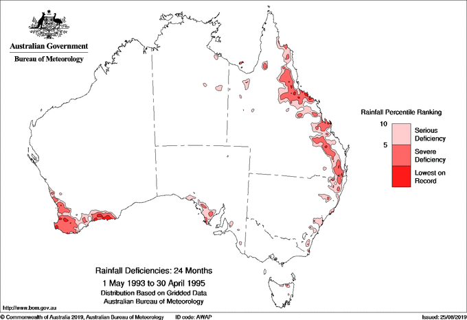 Twenty-four-monthly rainfall deficiency for Australia