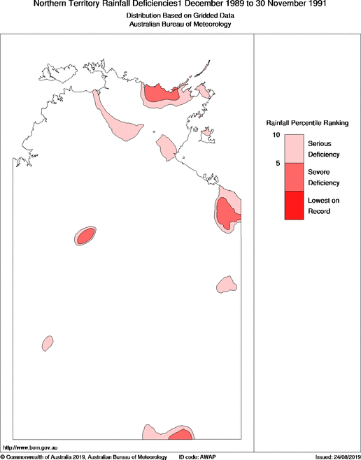 Twenty-four-monthly rainfall deficiency for Northern Territory