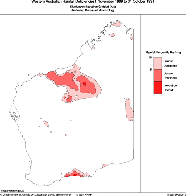 Twenty-four-monthly rainfall deficiency for Western Australia