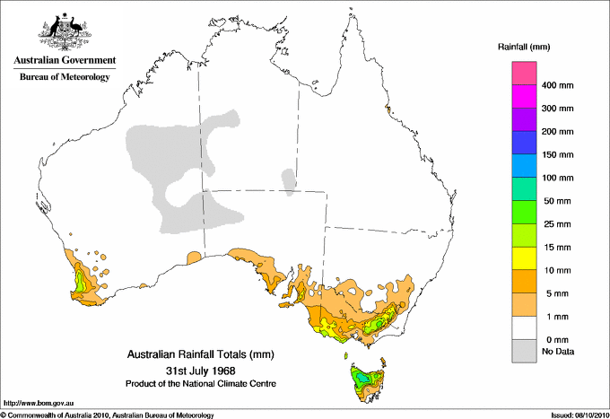 Daily rainfall totals for Australia