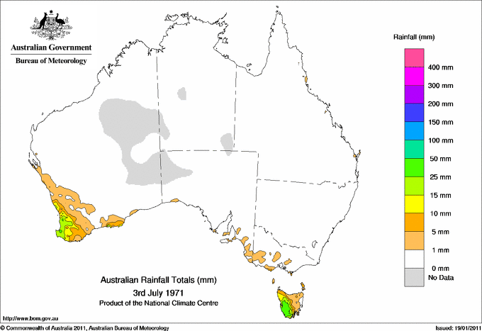 Daily rainfall totals for Australia