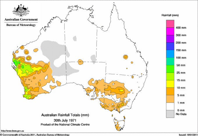 Daily rainfall totals for Australia