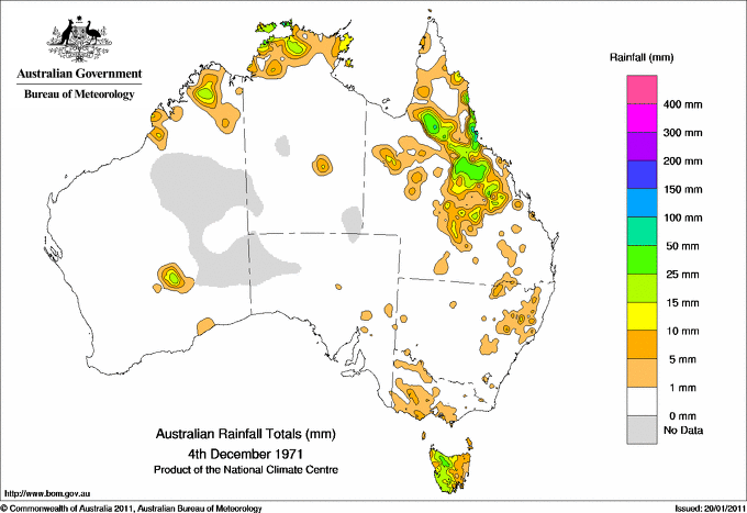Daily rainfall totals for Australia