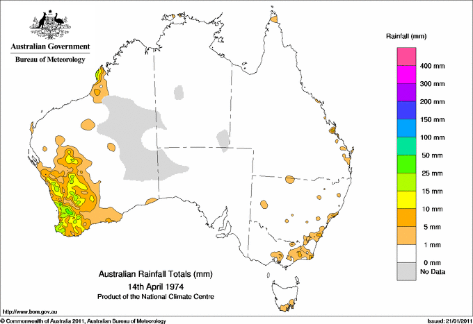 Daily rainfall totals for Australia
