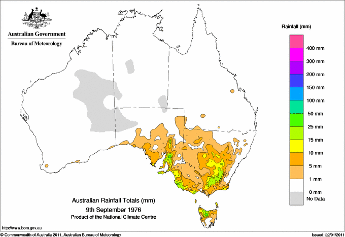 Daily rainfall totals for Australia