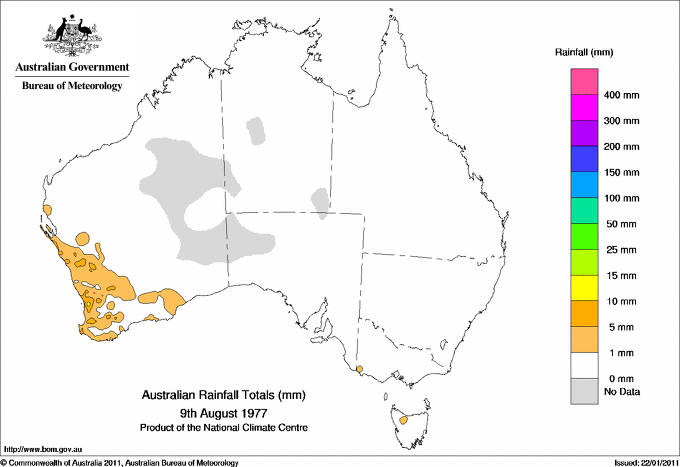 Daily rainfall totals for Australia