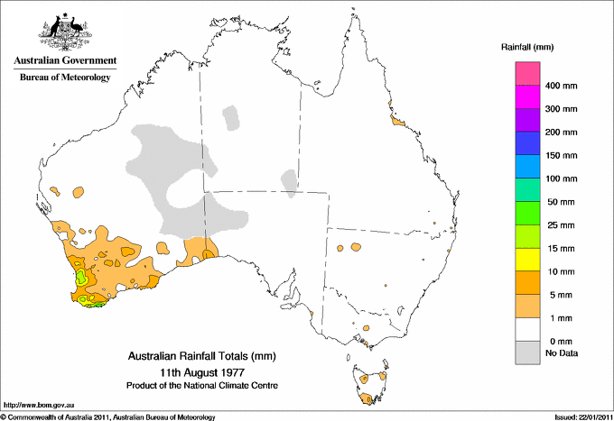 Daily rainfall totals for Australia