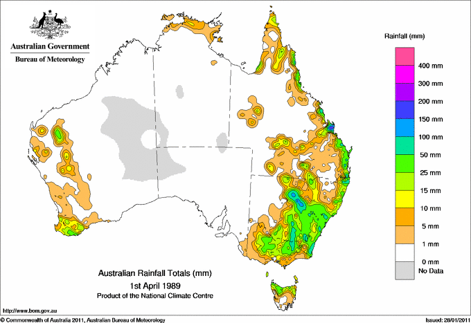 Daily rainfall totals for Australia