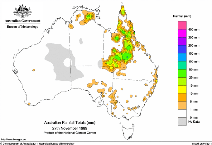 Daily rainfall totals for Australia