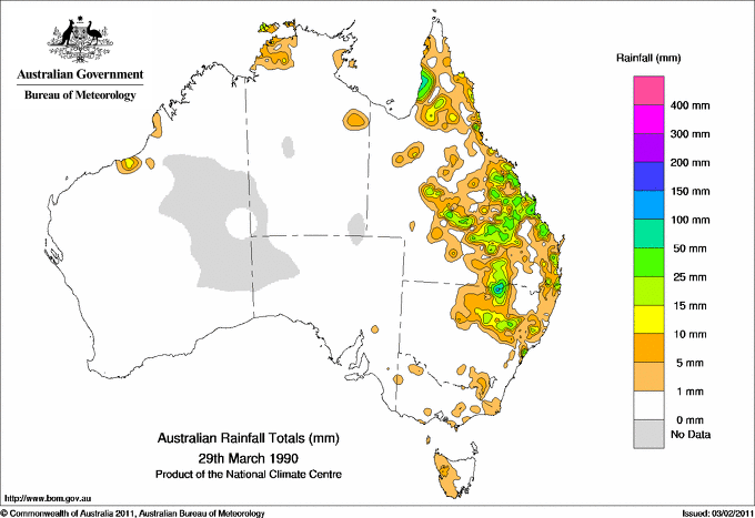 Daily rainfall totals for Australia
