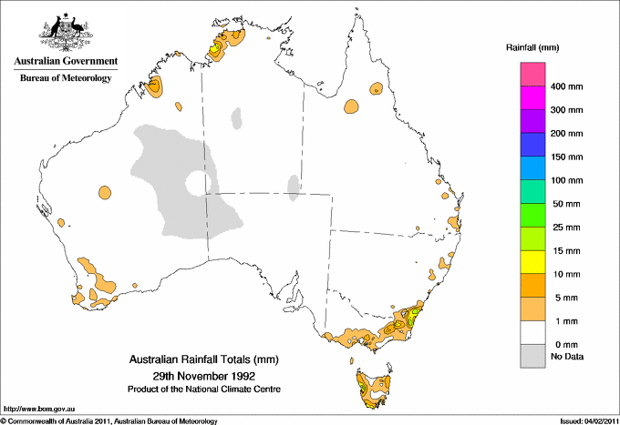 Daily rainfall totals for Australia