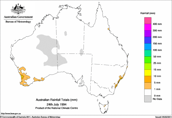 Daily rainfall totals for Australia