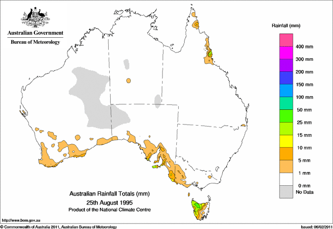 Daily rainfall totals for Australia