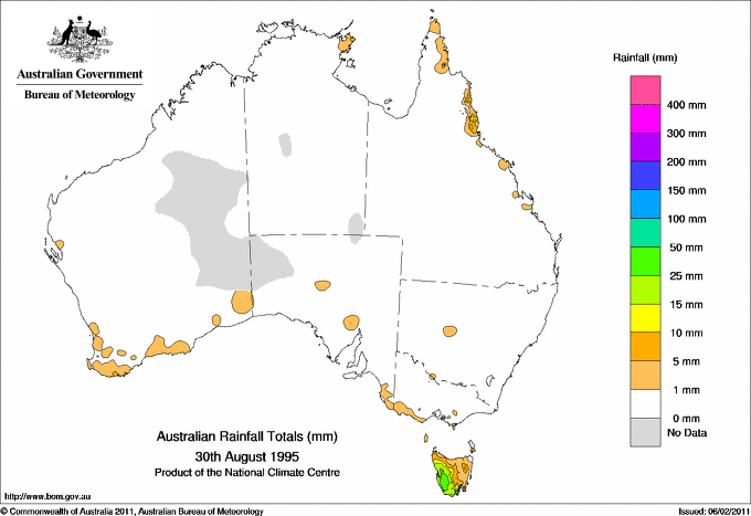 Daily rainfall totals for Australia