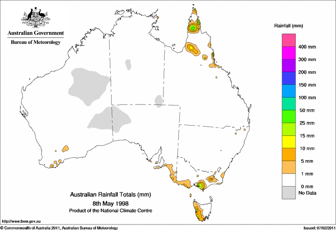 Daily rainfall totals for Australia