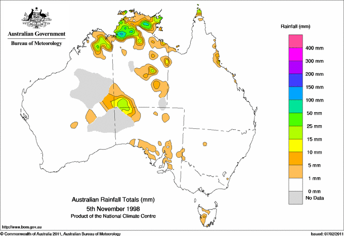 Daily rainfall totals for Australia