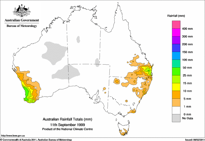 Daily rainfall totals for Australia