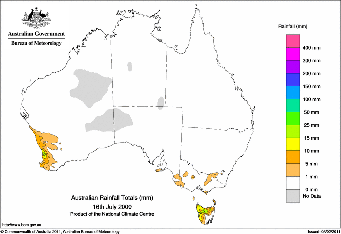 Daily rainfall totals for Australia