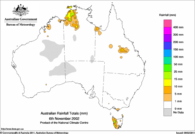 Daily rainfall totals for Australia