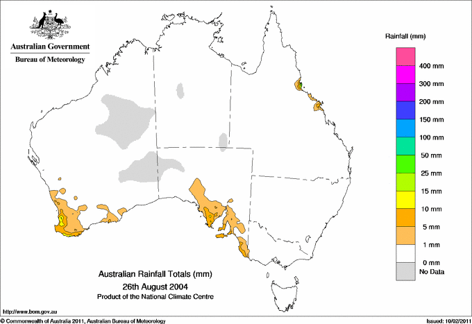 Daily rainfall totals for Australia