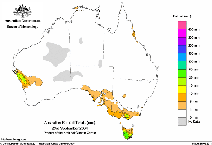 Daily rainfall totals for Australia