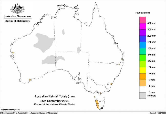 Daily rainfall totals for Australia