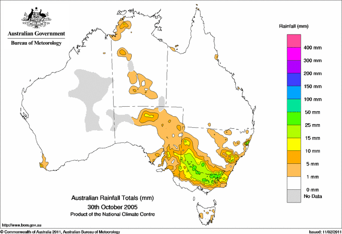 Daily rainfall totals for Australia