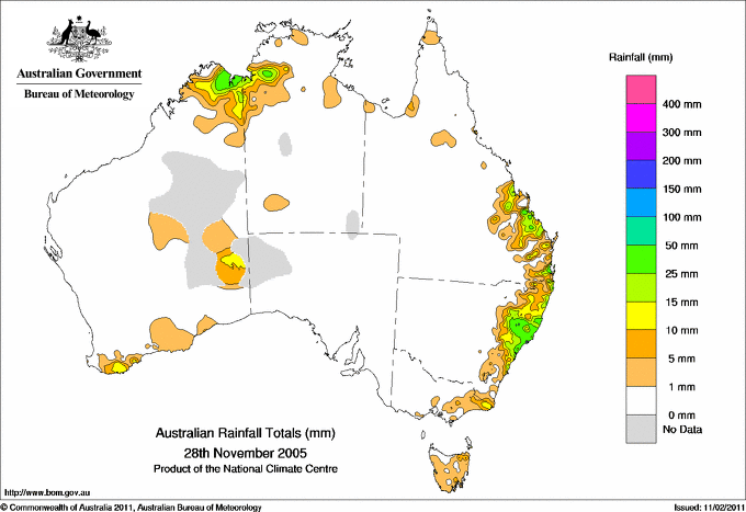 Daily rainfall totals for Australia