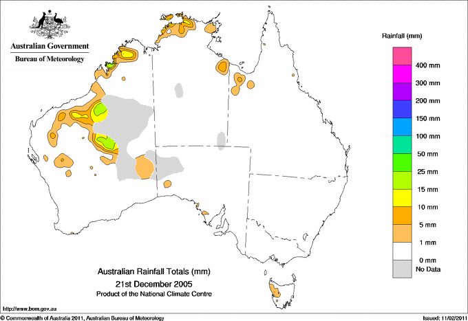 Daily rainfall totals for Australia