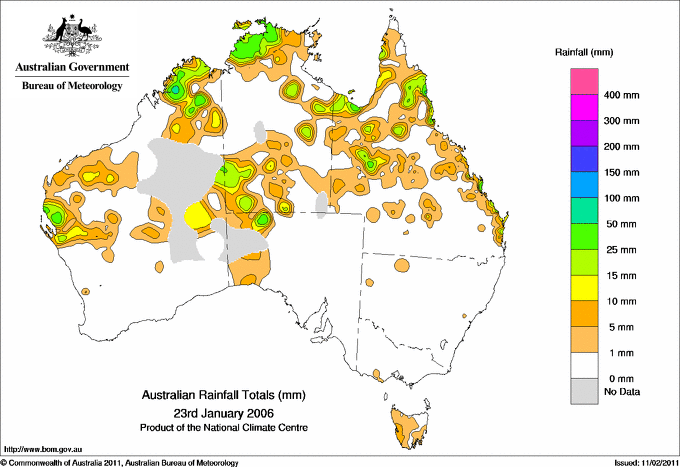 Daily rainfall totals for Australia