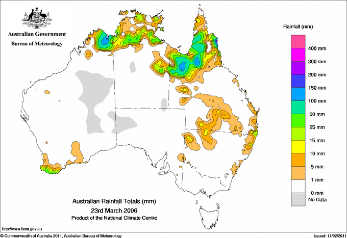 Daily rainfall totals for Australia
