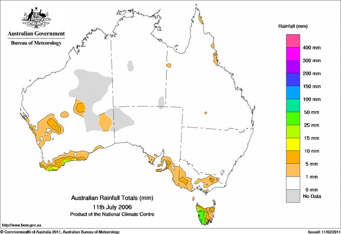 Daily rainfall totals for Australia