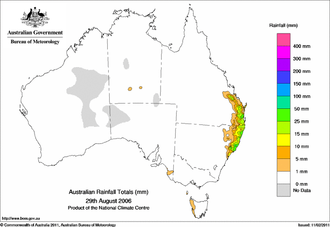 Daily rainfall totals for Australia