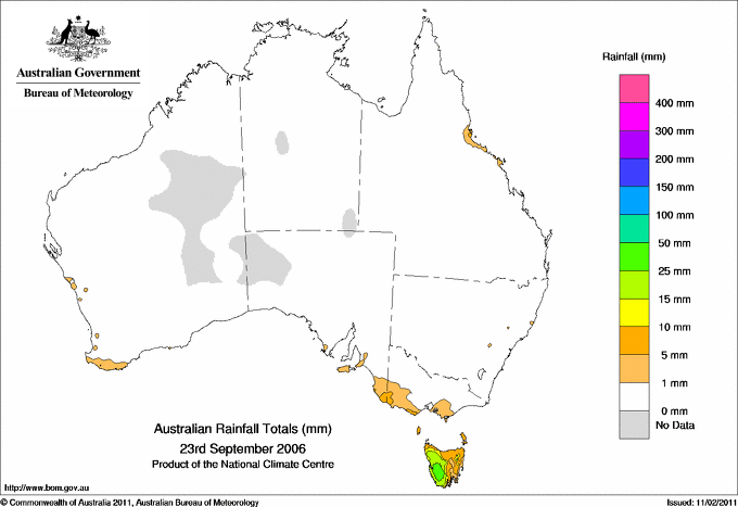 Daily rainfall totals for Australia