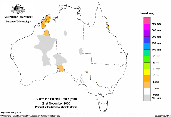 Daily rainfall totals for Australia