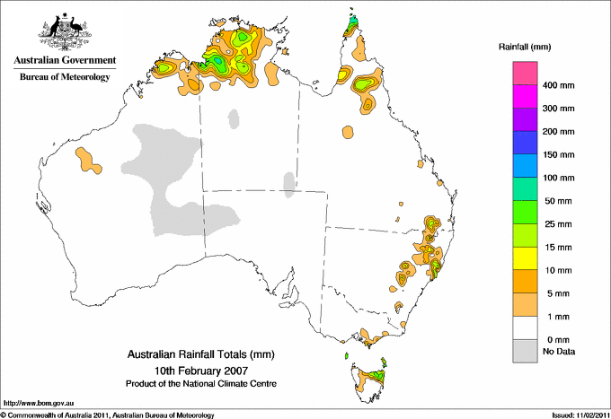 Daily rainfall totals for Australia