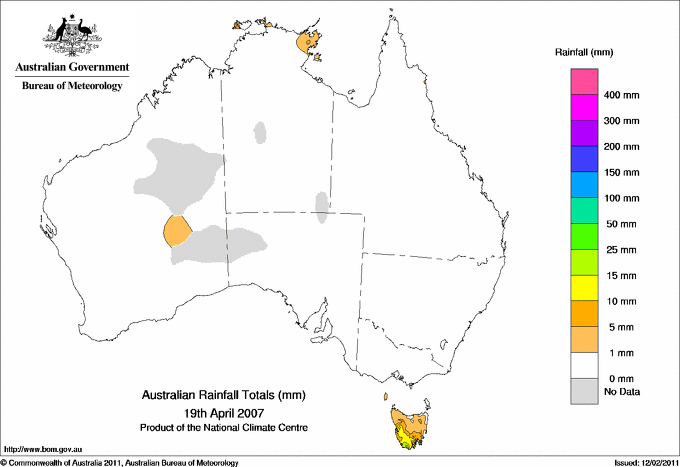 Daily rainfall totals for Australia