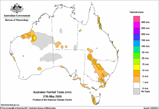Daily rainfall totals for Australia