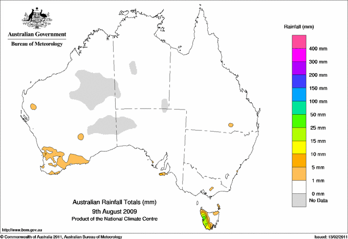 Daily rainfall totals for Australia