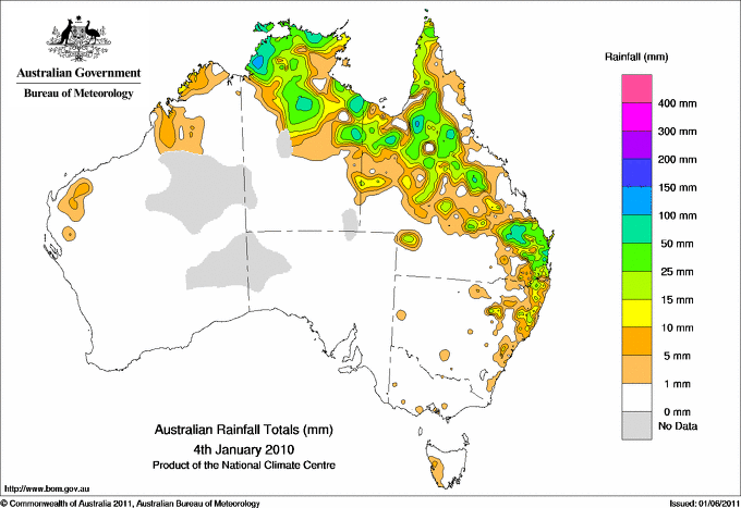Daily rainfall totals for Australia