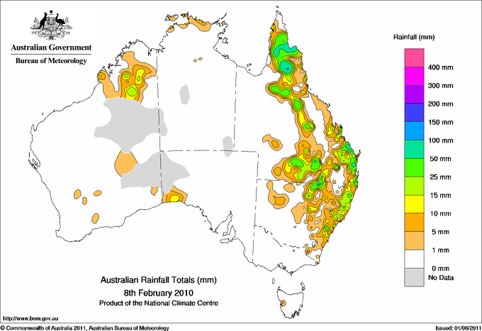 Daily rainfall totals for Australia