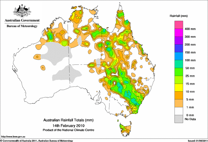 Daily rainfall totals for Australia