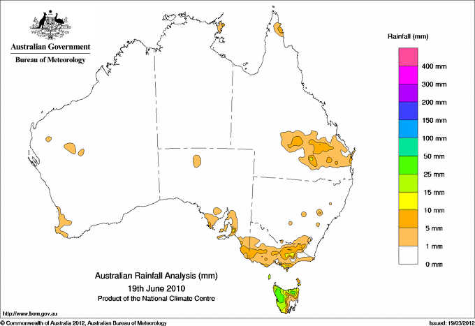 Daily rainfall totals for Australia