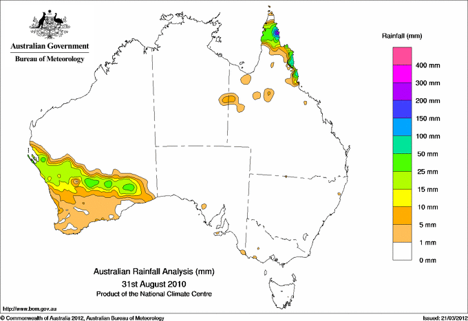Daily rainfall totals for Australia