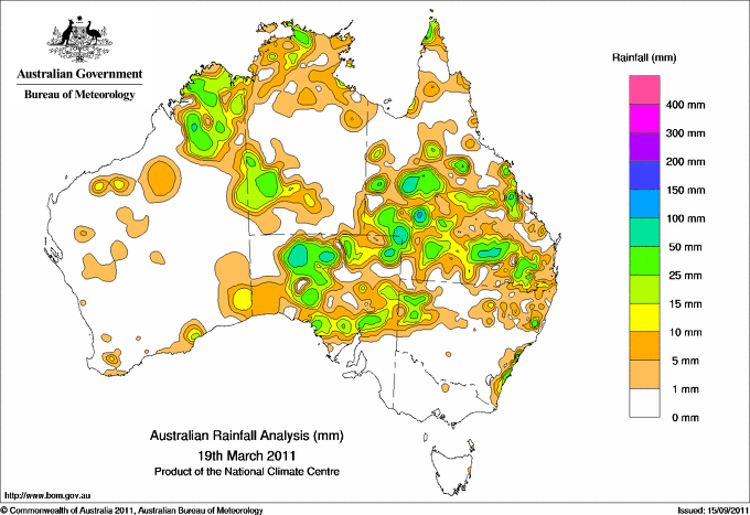 Daily rainfall totals for Australia